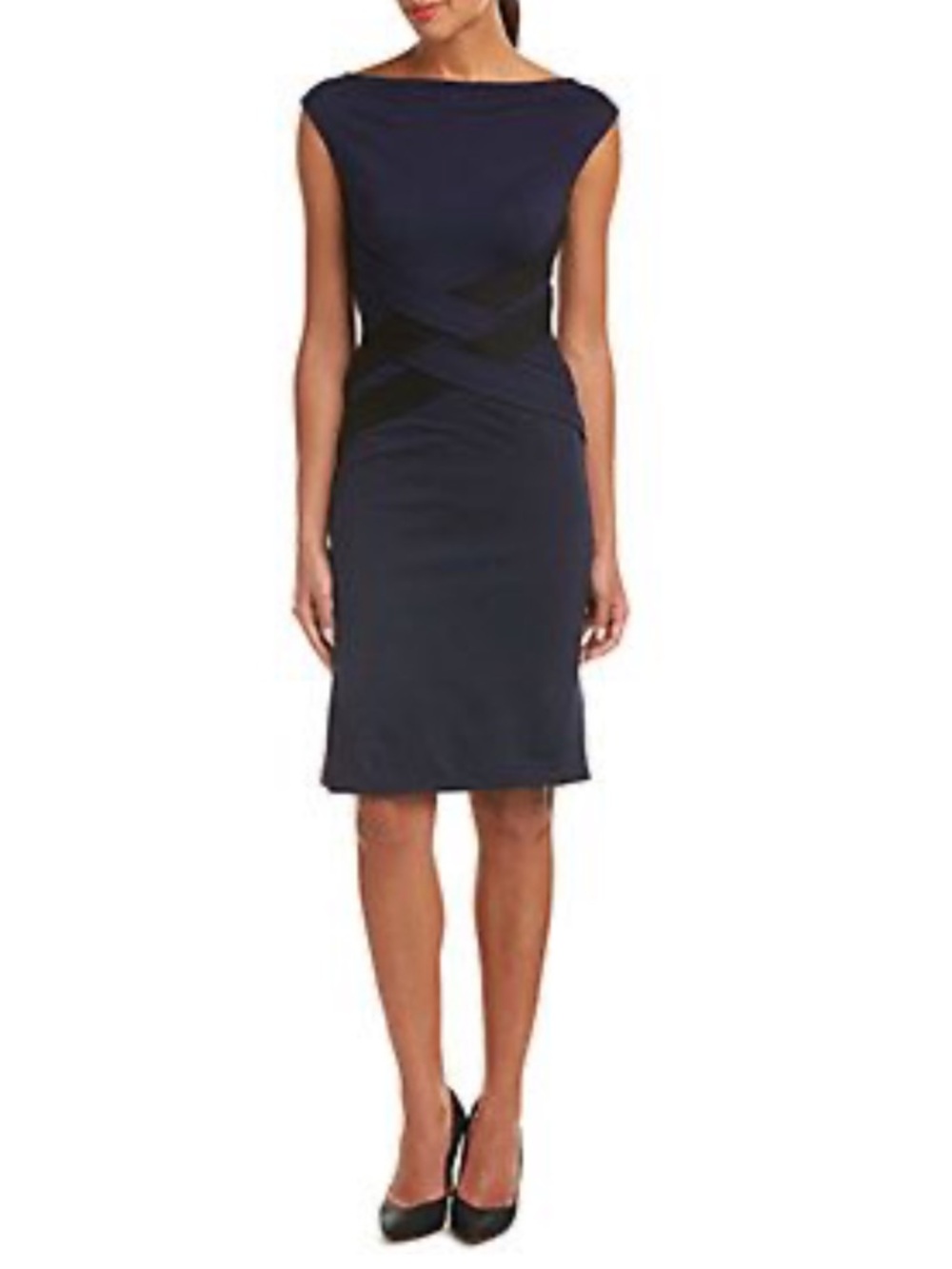 Escada Disabell Cowl Neck Sheath Dress Blue Black Size 38 / US 8